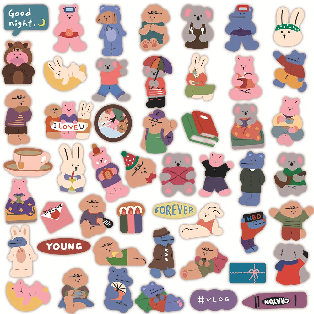 62pcs Cute Cartoon Love Bear Graffiti Waterproof Sticker Mobile Phone Guitar Notebook Refrigerator Water Cup