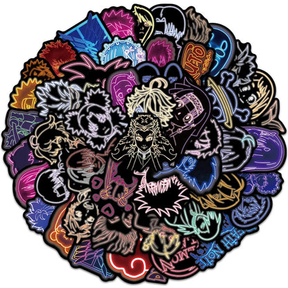 50PCS Cartoon Neon Series Anime Stickers Graffiti Stickers Helmet Laptop Guitar Skate Bike Gift Toy PVC Sticker