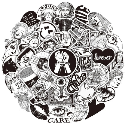 50PCS Black and White Personalized Art Plaster Head Mixed with Graffiti Sticker TV Water Cup Trolley Case Guitar