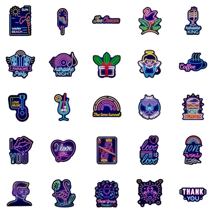 50PCS Cartoon Creative Neon Graffiti Stickers Laptop Scooter Suitcase Waterproof Guitar Decoration Toys