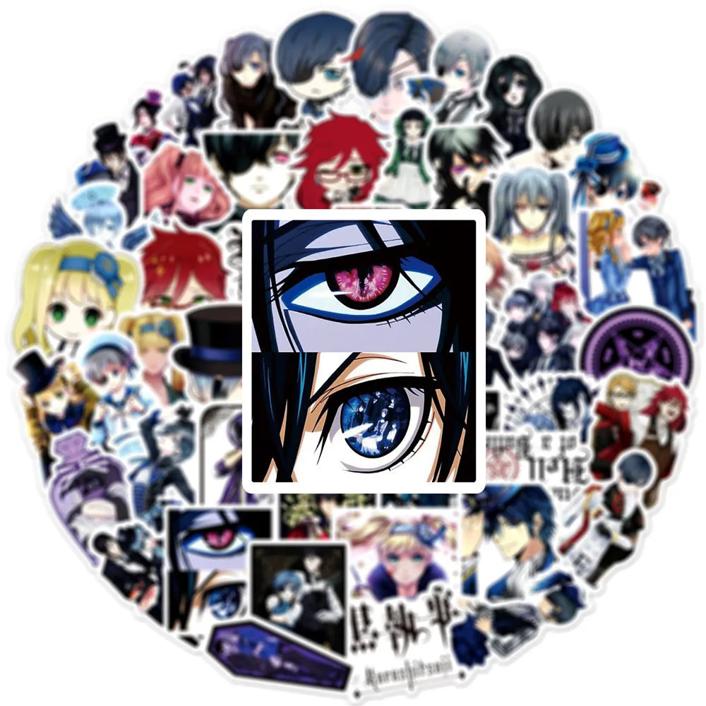 50PCS Cartoon Anime Kuroshitsuji Graffiti Sticker Luggage Laptop Guitar Bike Skateboard Waterproof Sticker