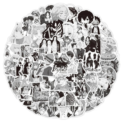 50PCS New Mixed Black and White Anime Graffiti Stickers Waterproof Notebook Scooter Water Cup Luggage Stickers