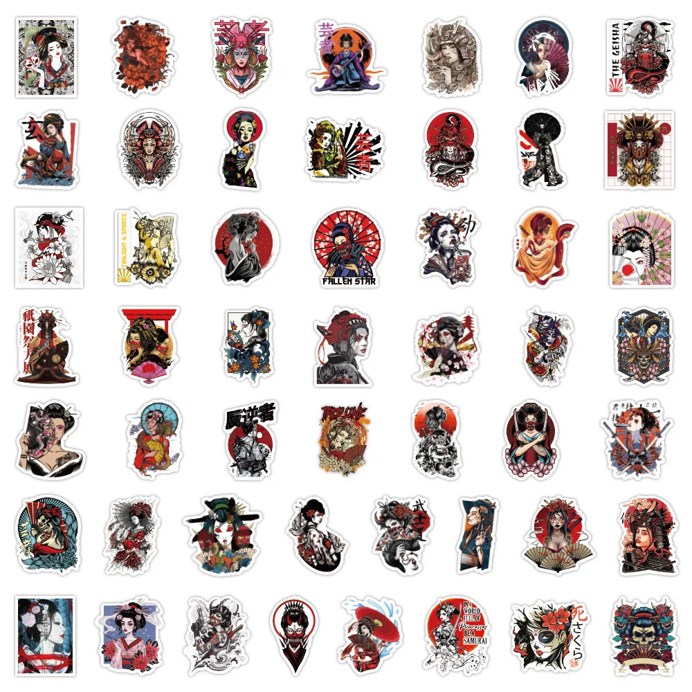 50PCS Color Geisha New Art Graffiti Stickers Waterproof Removable Car Trunk Water Cup Stickers