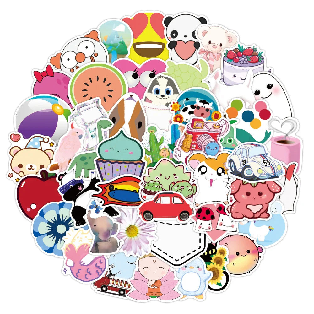 50PCS Cute Cartoon Decorative Stickers Laptop Guitar Water Cup Mobile Phone Skateboard Waterproof Stickers