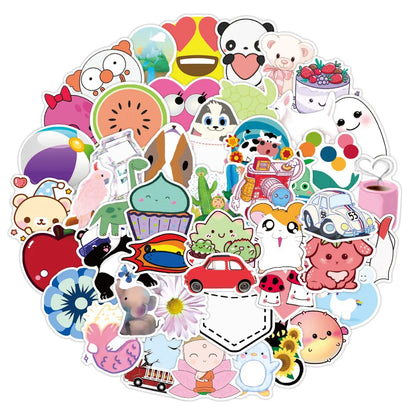 50PCS Cute Cartoon Decorative Stickers Laptop Guitar Water Cup Mobile Phone Skateboard Waterproof Stickers
