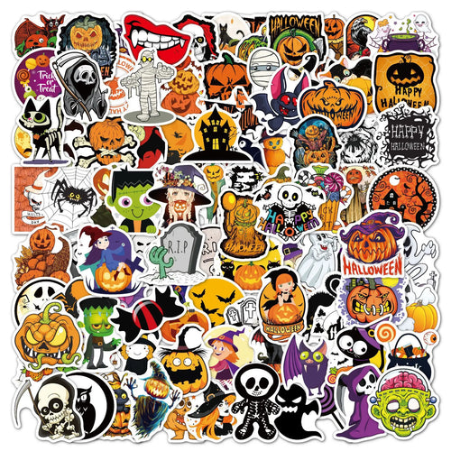 50PCS Halloween Sticker Pumpkin Bat Cartoon Party Sticker Decoration Waterproof Sticker