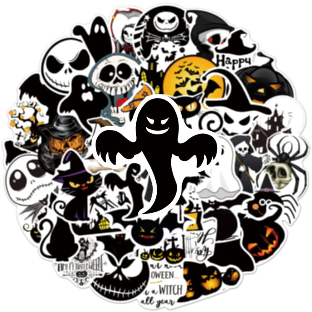 50PCS Sheet Art Illustration Popular Creative Cartoon Halloween Ghost Bat Decoration Style Graffiti Stickers Personality Fashion Creative Trend DIY Exquisite Decorative Decals for Cups, Helmets, Skateboards Popular Stickers Toys