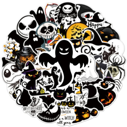 50PCS Sheet Art Illustration Popular Creative Cartoon Halloween Ghost Bat Decoration Style Graffiti Stickers Personality Fashion Creative Trend DIY Exquisite Decorative Decals for Cups, Helmets, Skateboards Popular Stickers Toys