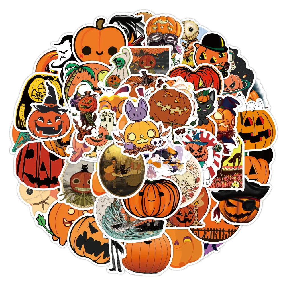 50PCS Halloween Pumpkin Graffiti Sticker Laptop Guitar Luggage Skateboard Bike Waterproof Sticker