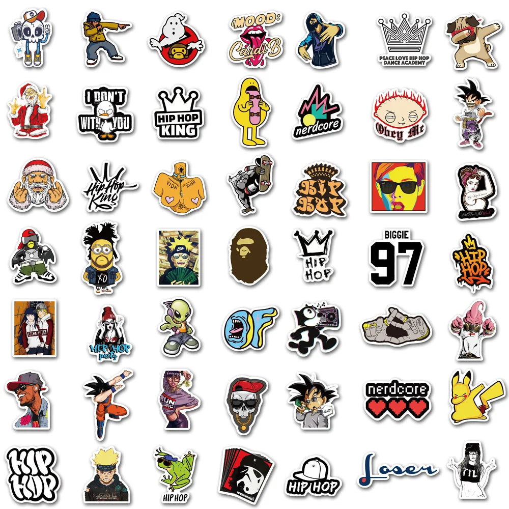 50PCS     FunnyHip Hop Cartoon Graffiti Waterproof Sticker Suitcase Notebook Refrigerator Skateboard Helmet WaterCup