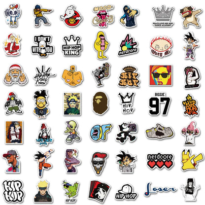 50PCS     FunnyHip Hop Cartoon Graffiti Waterproof Sticker Suitcase Notebook Refrigerator Skateboard Helmet WaterCup