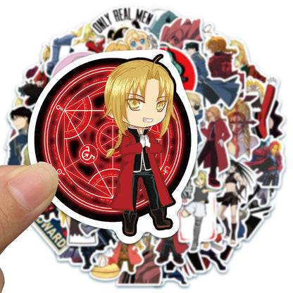 50PCS Fullmetal Alchemist Stickers, Alchemy Circle & Chibi Character Doodles for Anime Fans and Brotherhood Vibes