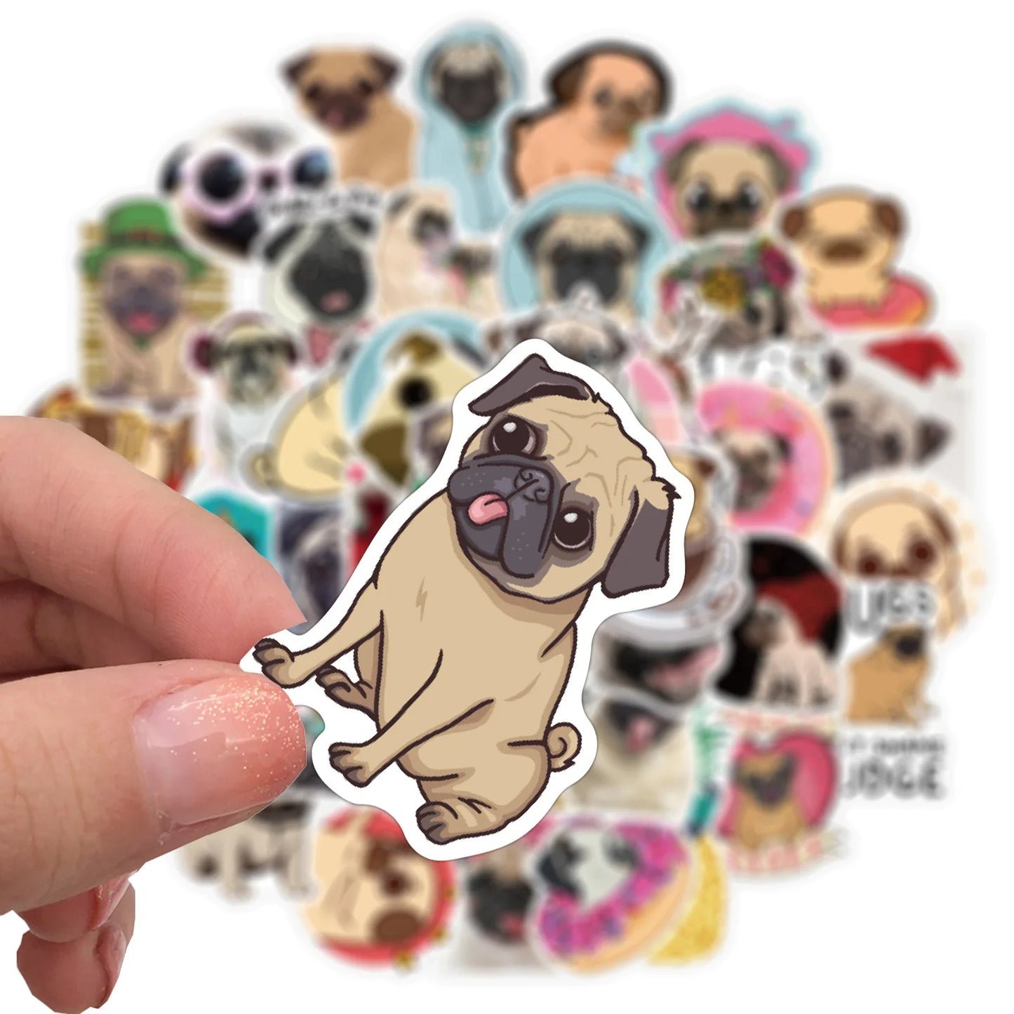 50PCS Cartoon Cute Pet Dog Bulldog Hand Account Material Mobile Luggage Decoration StickerPersonality Reward Toy Wholesale