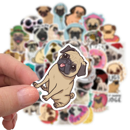 50PCS Cartoon Cute Pet Dog Bulldog Hand Account Material Mobile Luggage Decoration StickerPersonality Reward Toy Wholesale