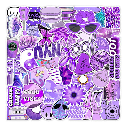 50PCS Simple New INS Style Purple Small Fresh Graffiti Stickers Creative Trend Personalized Decorative Stickers Luggage Guitar Refrigerator Computer Fashion Cute Decals