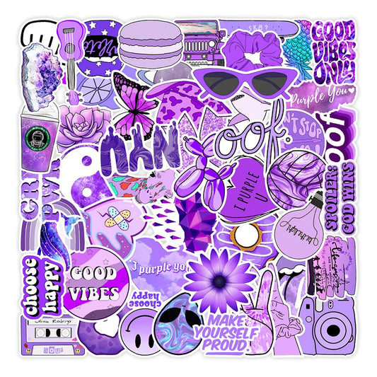 50PCS Simple New INS Style Purple Small Fresh Graffiti Stickers Creative Trend Personalized Decorative Stickers Luggage Guitar Refrigerator Computer Fashion Cute Decals