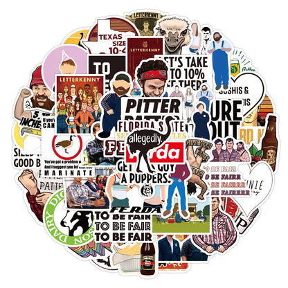 50pcs     LetterkennyTown Graffiti Sticker Waterproof Luggage Compartment Notebook Scooter Water Cup Sticker Custom