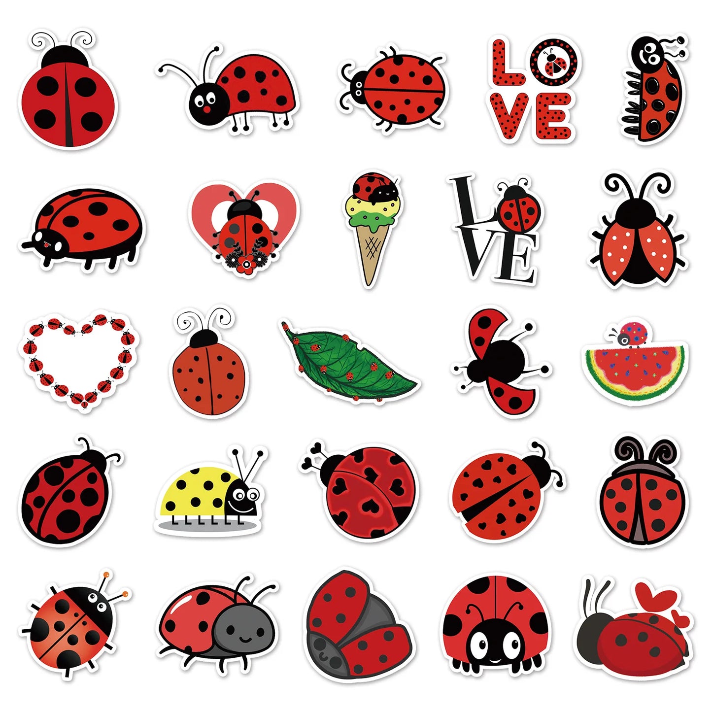 50PCS Cute Seven Star Ladybug Personality Fun Skateboard Trolley Case Bike Scooter Water Cup Waterproof Sticker