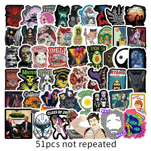 50 pieces of cartoon and fun hip-hop graffiti stickers, personalized DIY suitcases, guitars, scooters, bicycles, cars, waterproof decorative stickers, and toys