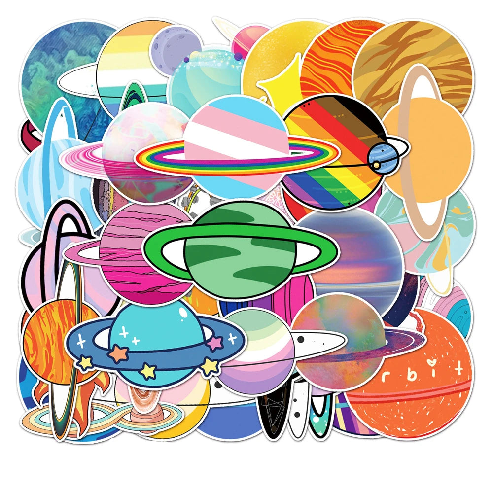 50PCS Trendy Cartoon Galaxy Personality DIY Planet Graffiti Decoration Suitcase Guitar Waterproof Sticker