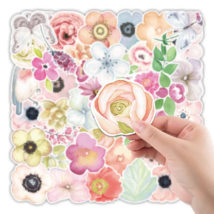50PCS of plant and flower series decorative style graffiti stickers, personalized, fashionable and creative DIY exquisite decorative decal cups, helmets, skateboard popular sticker toys