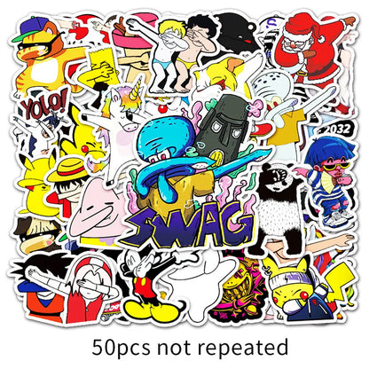 50PCS New Cartoon Animated Image Cover Face Gesture Graffiti Decoration Luggage Waterproof Sticker