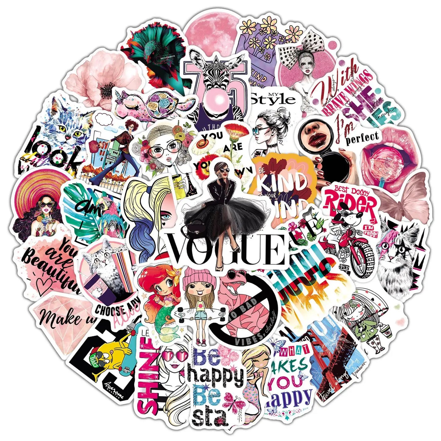 50PCS Cartoon Cute Pink Girl Graffiti Waterproof Sticker Suitcase Notebook Refrigerator Skateboard Stationery Box
