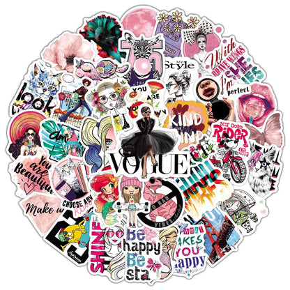 50PCS Cartoon Cute Pink Girl Graffiti Waterproof Sticker Suitcase Notebook Refrigerator Skateboard Stationery Box