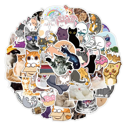 50 pieces of cartoon cute pet cat decorative style graffiti stickers, personalized, fashionable and creative DIY exquisite decorative decal cups, helmets, skateboard popular sticker toys