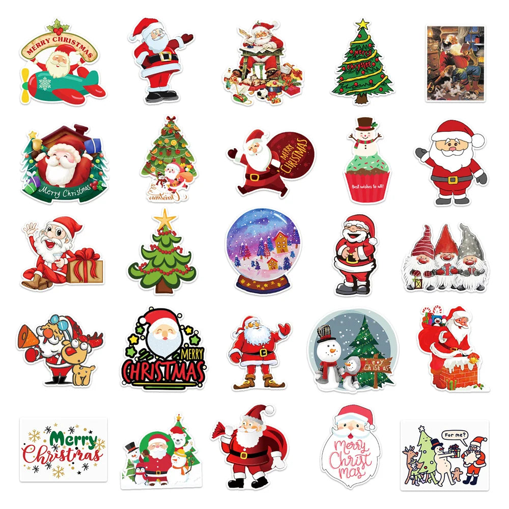 50/PCS Merry Christmas Doodle Santa Claus Christmas Tree DIY Decoration Laptop Skateboard New Year Gift Sticker