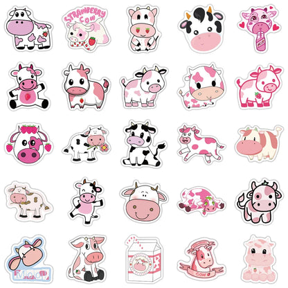 50PCS Cut Pink Cow Graffiti Waterproof Sticker Suitcase Notebook Mobile PhoneRefrigeratorChildren'sWaterCupHelmet