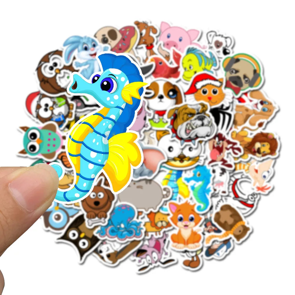 50PCS cartoon cute little animal series decorative style graffiti stickers, personalized, fashionable, creative and trendy DIY exquisite decorative decal cups, helmets, skateboard popular sticker toys