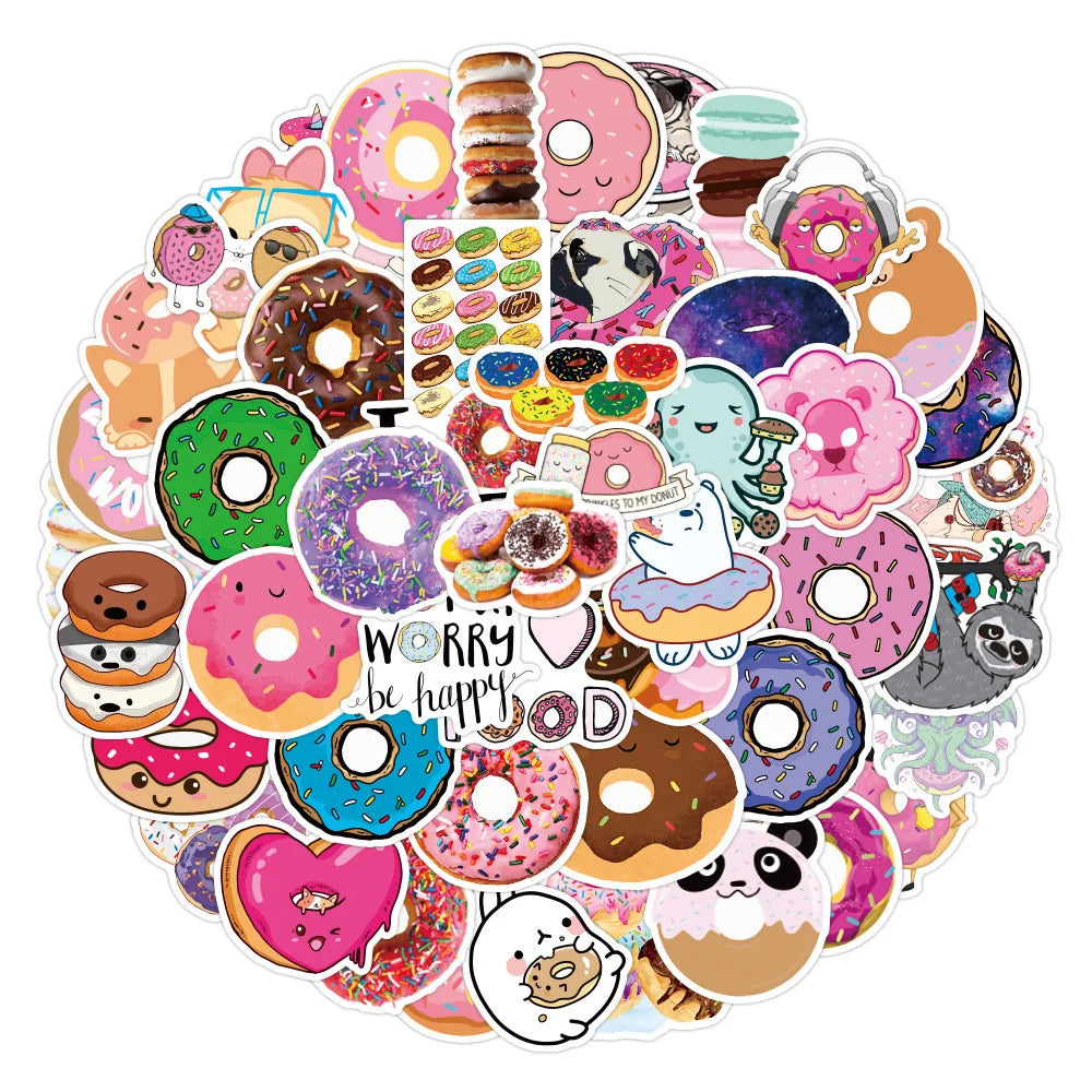 50PCS Donut Series Graffiti Sticker Waterproof Luggage Laptop Scooter Water Cup Refrigerator Sticker