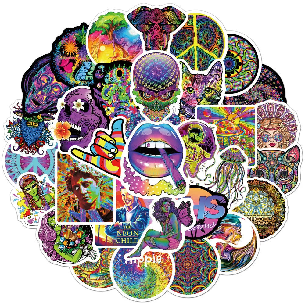 50PCS New Color Psychedelic Series Luggage Laptop Stickers Motorcycle Mobile Phone Water Cup Stickers