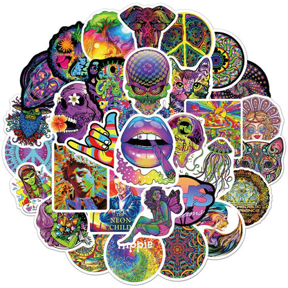 50PCS New Color Psychedelic Series Luggage Laptop Stickers Motorcycle Mobile Phone Water Cup Stickers