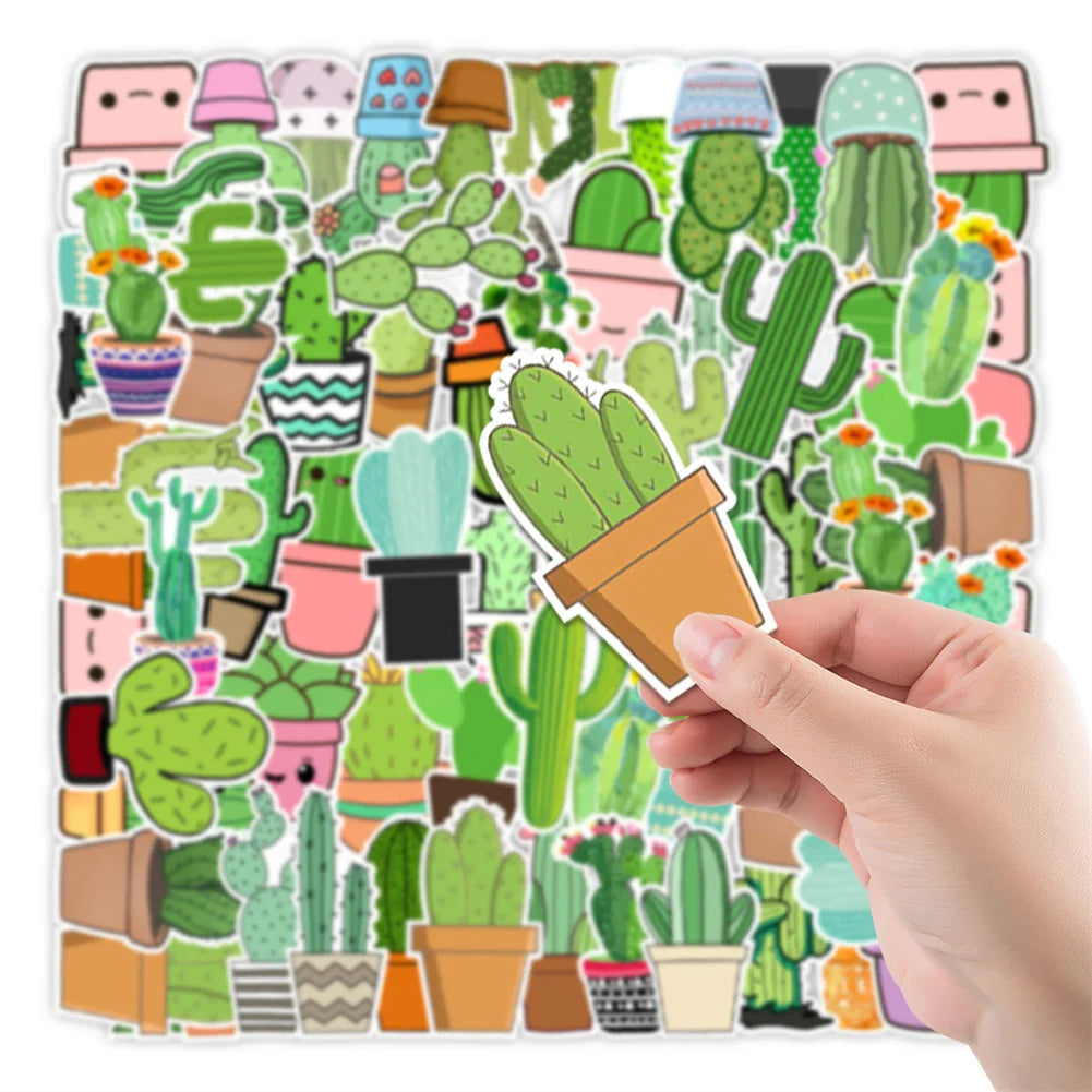 50PCS cartoon fresh and cute cactus decorative style graffiti stickers, personalized, fashionable and creative DIY exquisite decorative decal cups, helmets, skateboard popular sticker toys