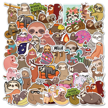 50PCS Cartoon Sloth Graffiti Sticker Luggage Laptop Car Skateboard Sticker Removable