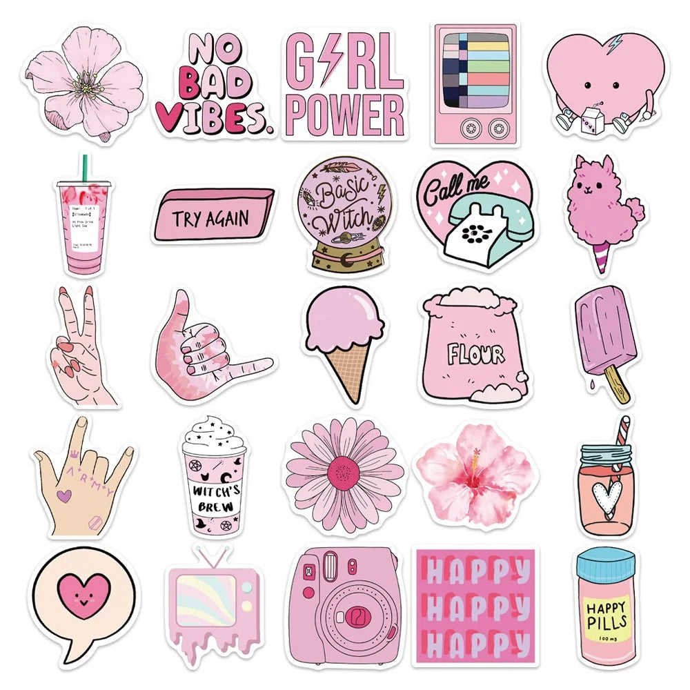 50PCS Pink Dudu Cute Girl Heart Graffiti Sticker Luggage Scooter Mobile Phone Case Pink Handbook Sticker