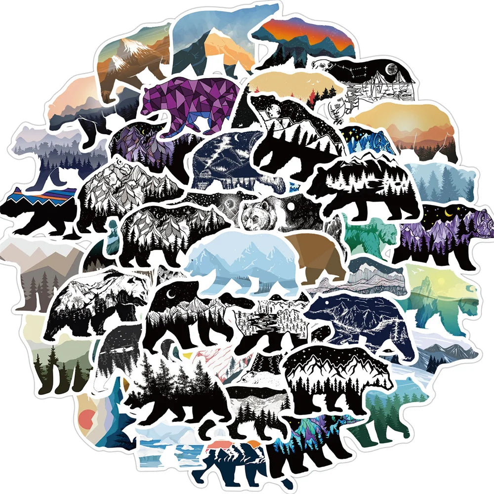 50PCS Mountain Top Color Grizzly Graffiti Stickers Luggage Motorcycle Trolley Case Notebook Waterproof Stickers
