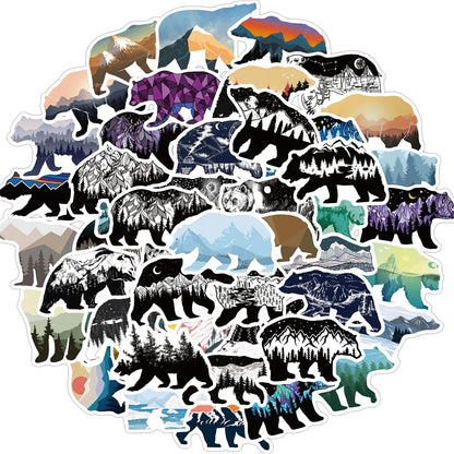 50PCS Mountain Top Color Grizzly Graffiti Stickers Luggage Motorcycle Trolley Case Notebook Waterproof Stickers