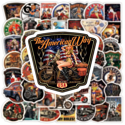 30/50PCS Retro Motorcycle Girl Creative Helmet DIY Sticker Sticker Scrapbook Skateboard Guitar Bike Toy Sticker