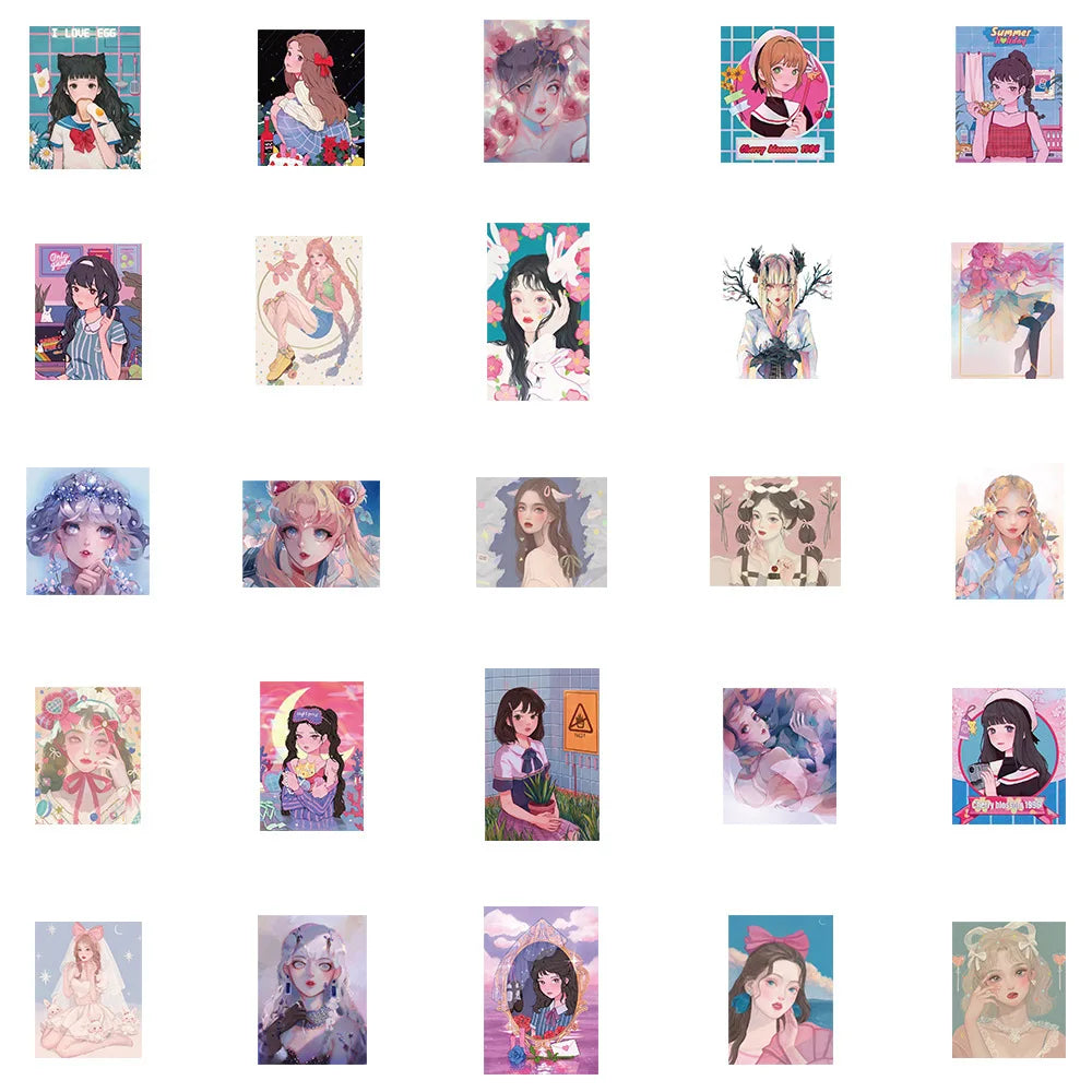 50PCS Cartoon Candy Girl Heart Comic Style Cute Creative Sticker Sticker Scrapbook Suitcase Phone Sticker
