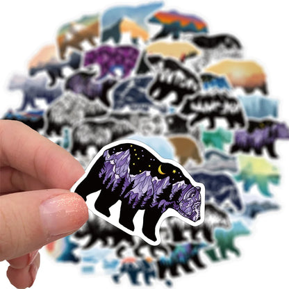 50PCS Mountain Top Color Grizzly Graffiti Stickers Luggage Motorcycle Trolley Case Notebook Waterproof Stickers