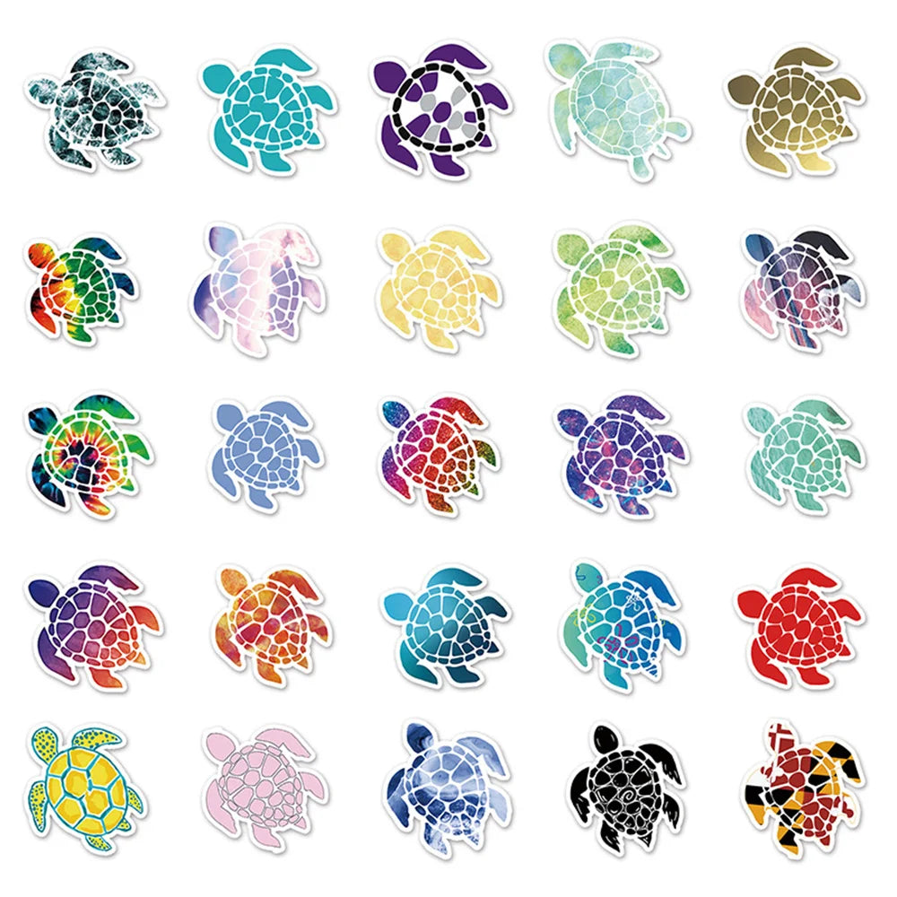 50PCS Color Turtle Graffiti Stickers Cute Marine Life Stickers Children Decoration Skateboard Luggage Stickers