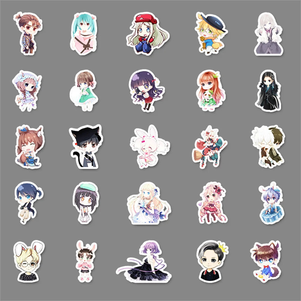 50PCS Cute Girl Small Fresh Two-dimensional Luggage Sticker, Suitcase Car Graffiti Phone Sticker