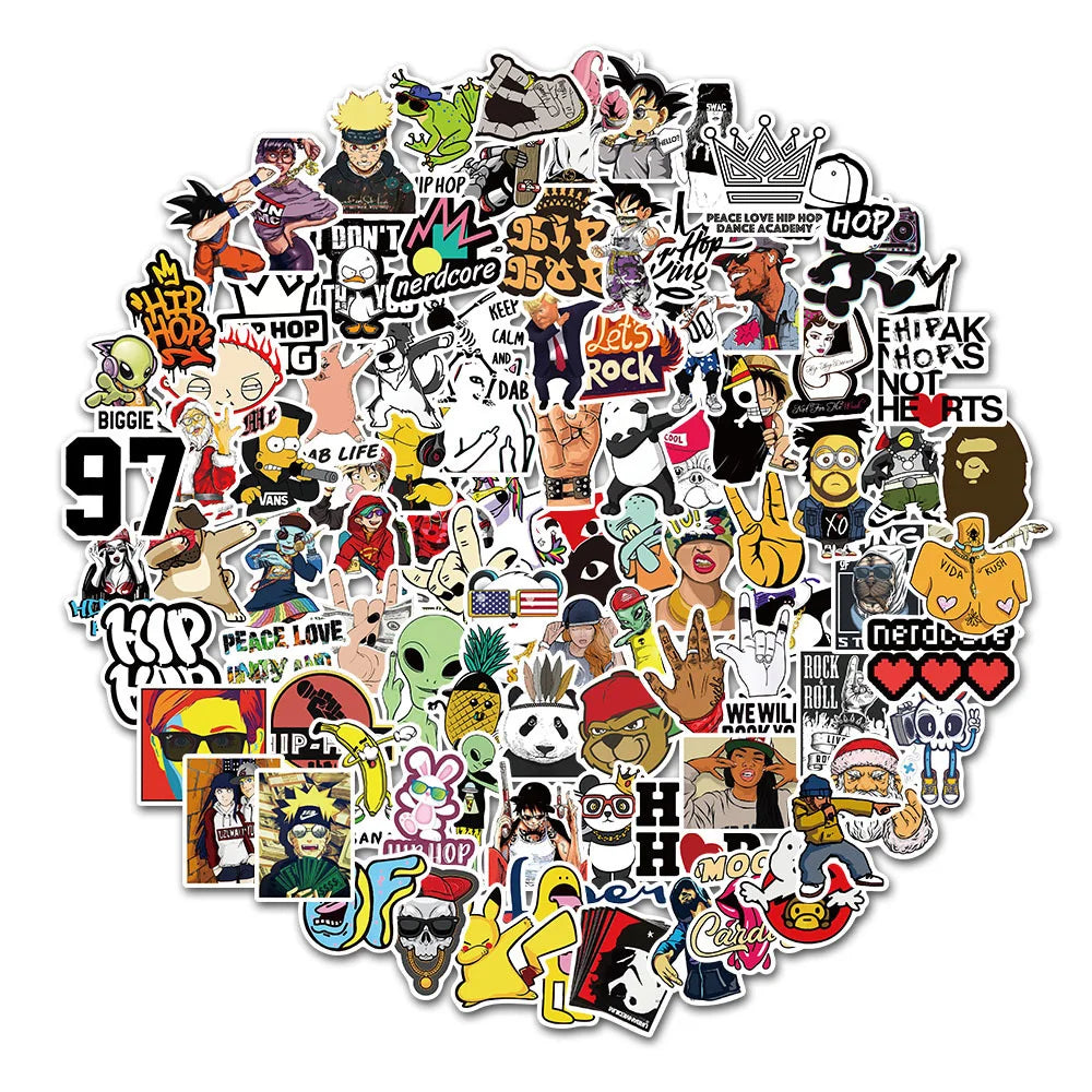 50PCS     FunnyHip Hop Cartoon Graffiti Waterproof Sticker Suitcase Notebook Refrigerator Skateboard Helmet WaterCup