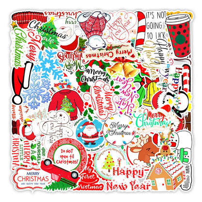 50PCS Art Illustration Popular Creative Cute Cartoon Christmas Day Christmas Slogan Decorative Style Graffiti Stickers Personality Fashion Creative Trend DIY Exquisite Decorative Decals for Cups, Helmets, Skateboards Popular Stickers Toys