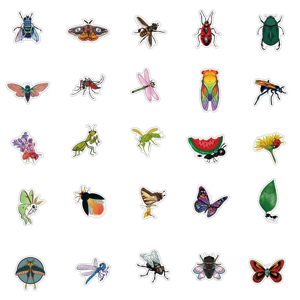 50PCS Insect Graffiti Stickers Decorative Suitcase Motorcycle Trolley Case Laptop Waterproof DIY Stickers