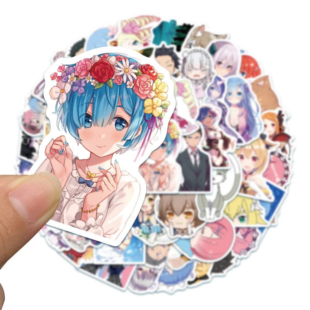 50PCS Life in Another World Cool Guitar Skateboard Notebook Waterproof Helmet Anime Cute Rem Graffiti DIY Sticker