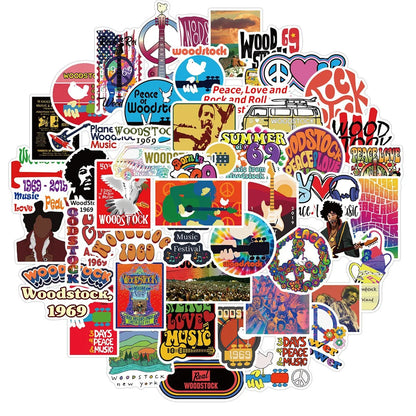 50PCS Woodstock Music Festival Graffiti Sticker Waterproof Helmet Guitar Motorcycle Body Sticker